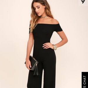 Black off the shoulder jumpsuit from Lulus.